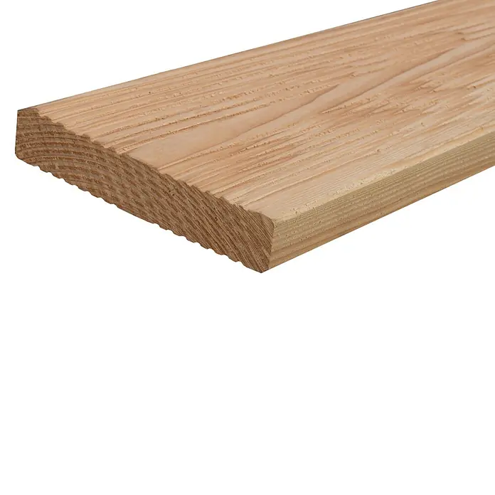 Terrassendiele - Douglasie, 300 x 12,5 x 2,5 cm, Rötlich gelblich - Holzbrett mit Maserung und abgerundeten Kanten, ideal für Bau- und Bastelprojekte.\n