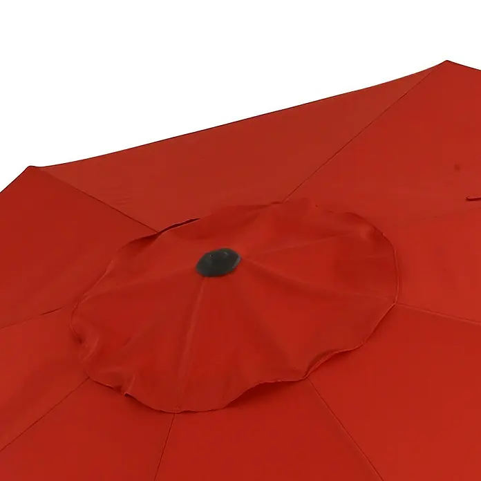 Sunfun Melina Schirmbezug - Orange, Passend für: Sunfun Ampelschirmgestell Melina Ø 400 cm - Nahaufnahme eines roten Sonnenschirms, der vor der Sonne schützt. Ideal für den Garten oder die Terrasse.