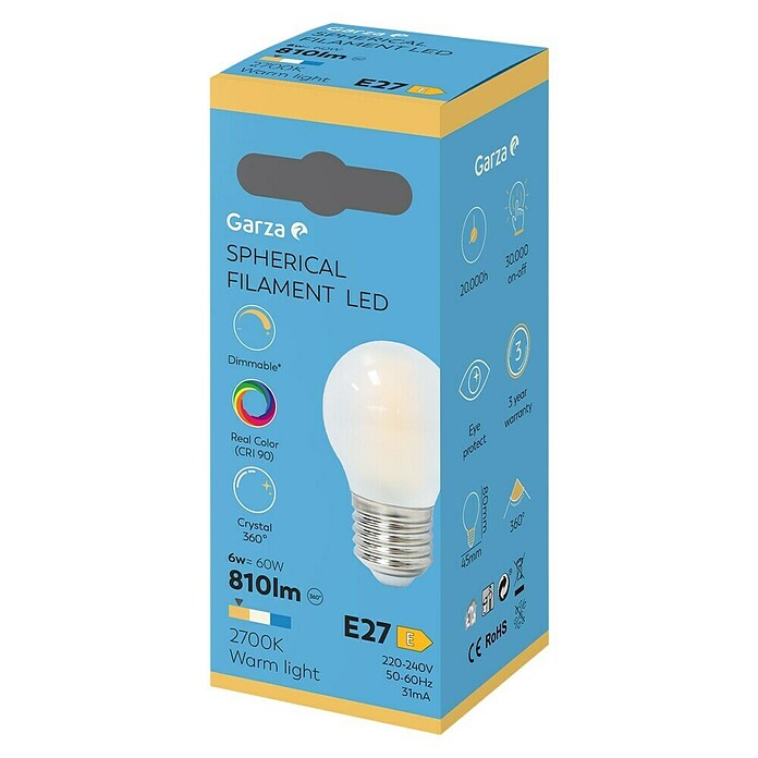 Garza Bombilla LED Filamento Regulable (E27, Intensidad regulable, Blanco cálido, 810 lm, 6 W, Mate) | BAUHAUS