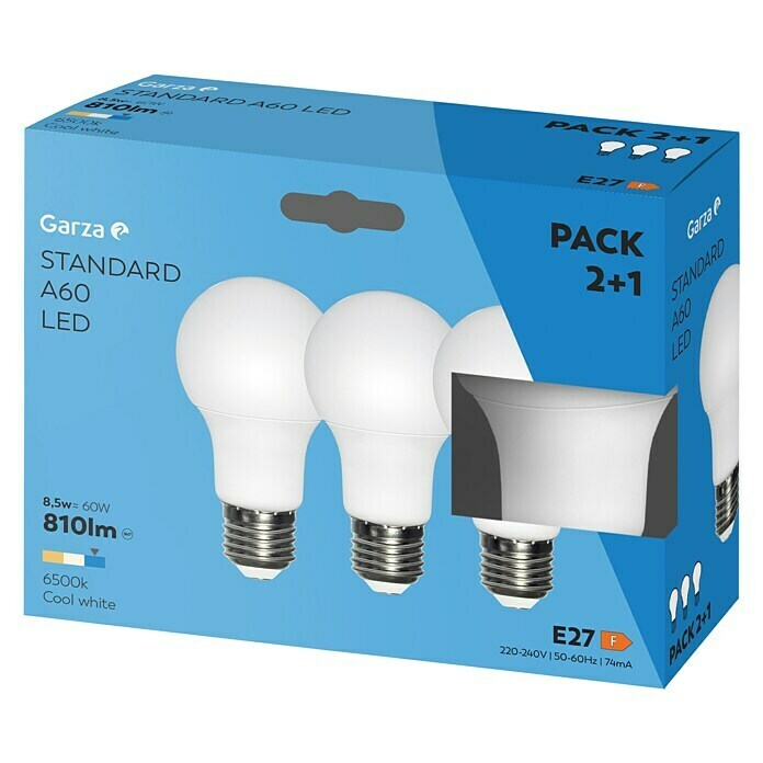 Garza Bombilla LED (3 uds., E27, 3 x 9 W, Color de luz: Blanco frío, No regulable)