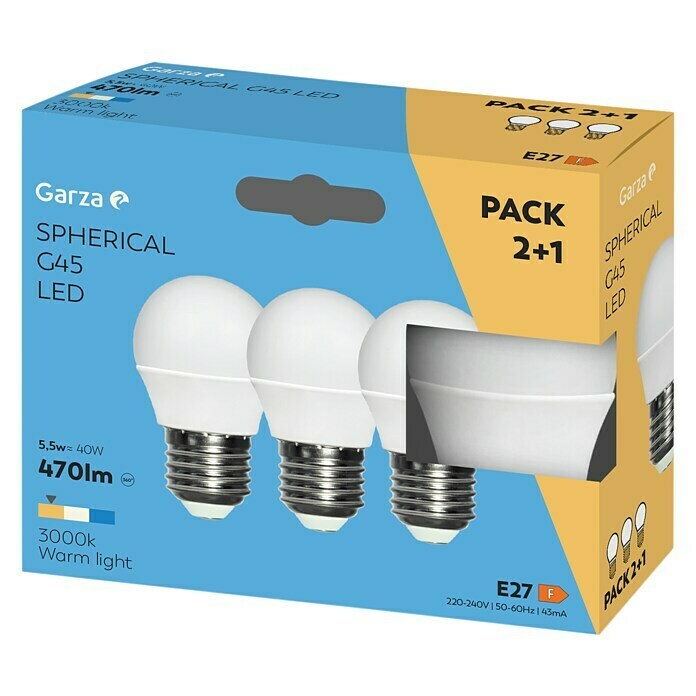 Garza Bombilla LED (3 uds., E27, 3 x 5 W, Color de luz: Blanco cálido, No regulable)
