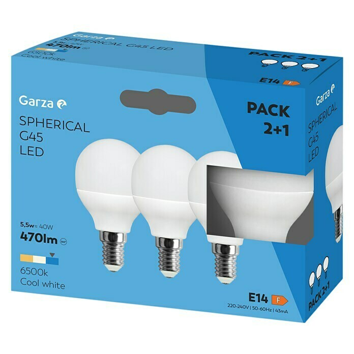 Garza Bombilla LED (3 uds., E14, 6 W, Color de luz: Blanco frío, No regulable)