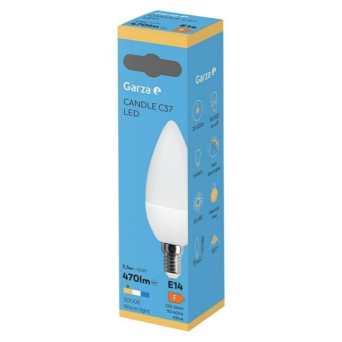Garza Bombilla LED (6 W, E14, Color de luz: Blanco cálido, No regulable, Vela)