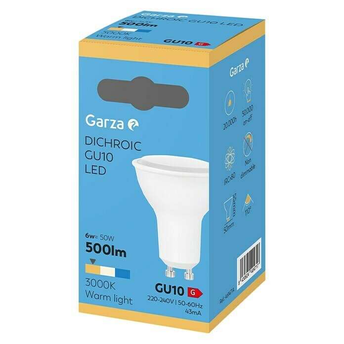 Garza Bombilla LED (7 W, GU10, Color de luz: Blanco cálido, No regulable, Semirredondo)
