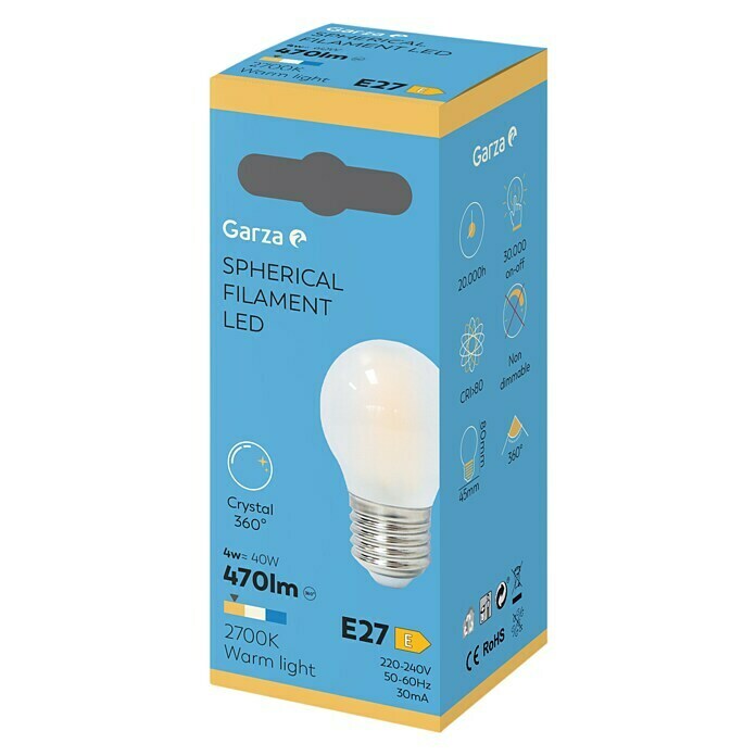 Garza Bombilla LED Vintage (4 W, E27, Color de luz: Blanco cálido, No regulable, Redondeada)