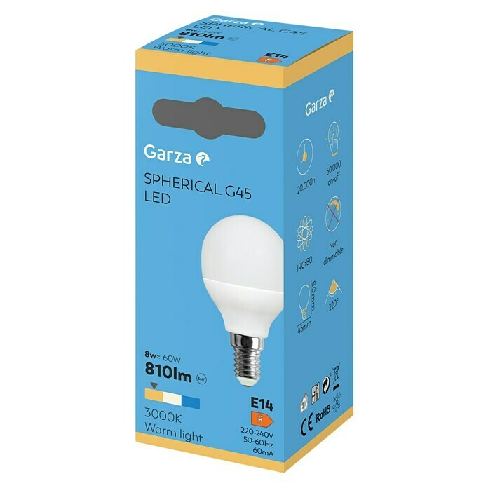 Garza Bombilla LED (7 W, E14, Color de luz: Blanco cálido, No regulable, Redondeada)