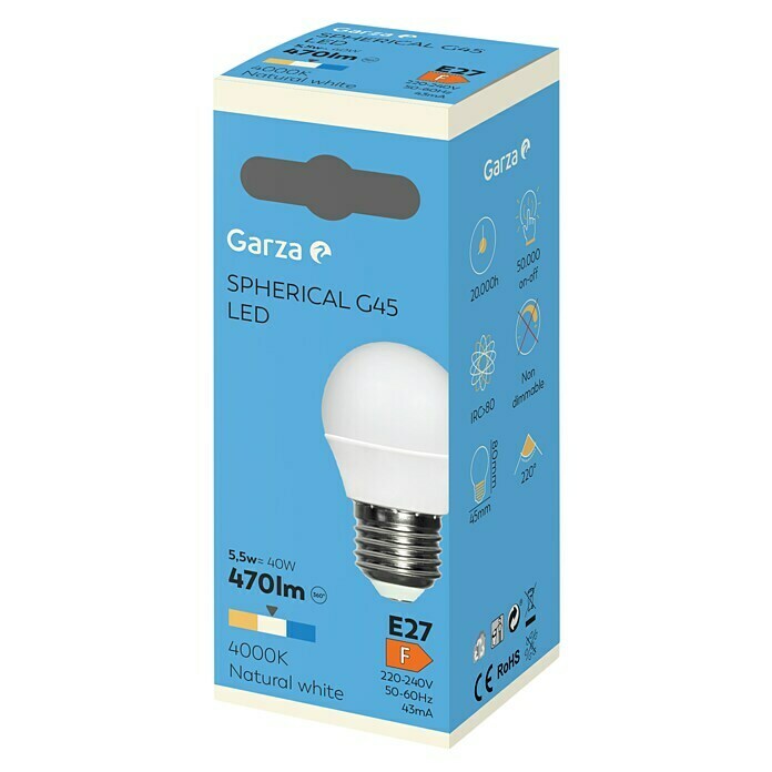 Garza Bombilla LED (6 W, E27, Color de luz: Blanco neutro, No regulable, Mini bola)