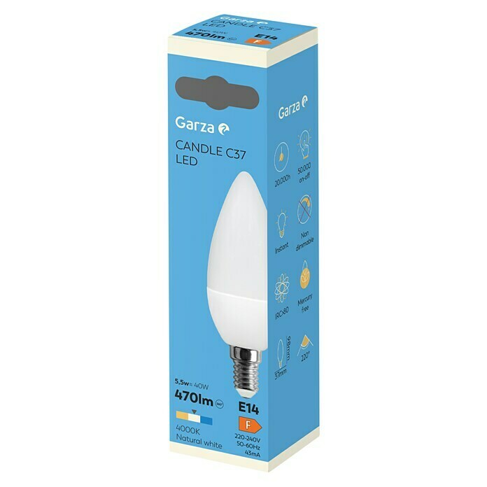 Garza Bombilla LED (6 W, E14, Color de luz: Blanco neutro, No regulable, Vela)