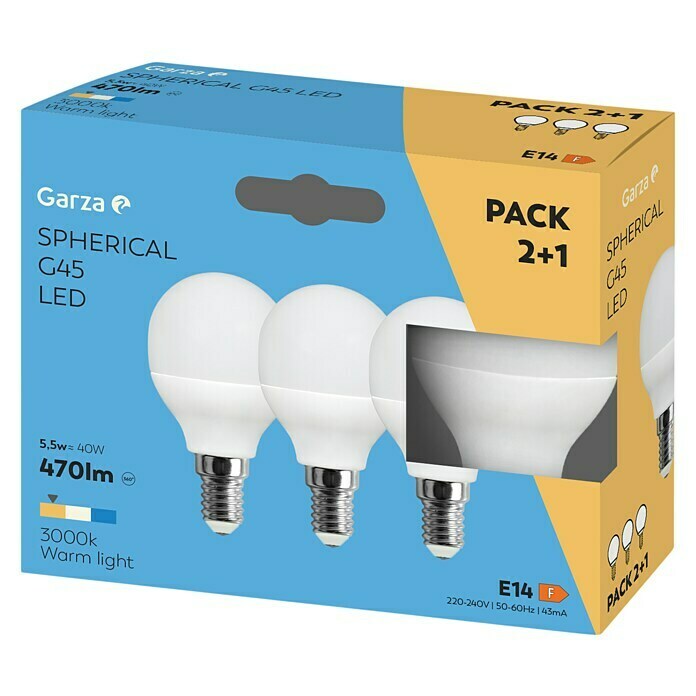 Garza Bombilla LED (3 uds., E14, 3 x 5 W, Color de luz: Blanco cálido, No regulable)