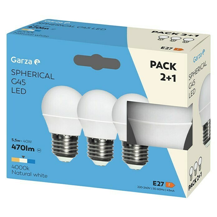 Garza Bombilla LED (3 uds., E27, 6 W, Color de luz: Blanco neutro, No regulable)