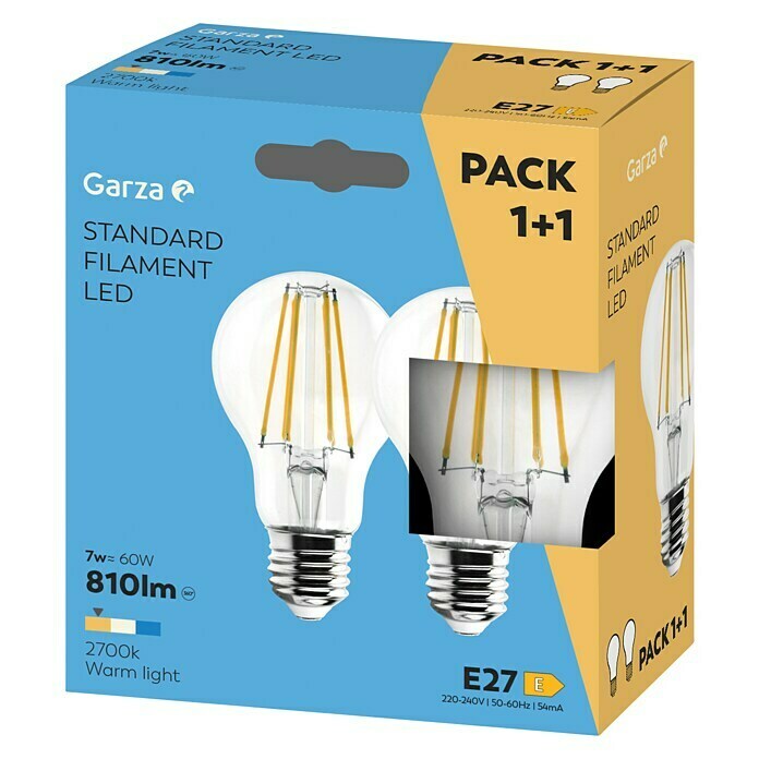 Garza Bombilla LED (2 uds., E27, 7 W, Color de luz: Blanco cálido, No regulable)