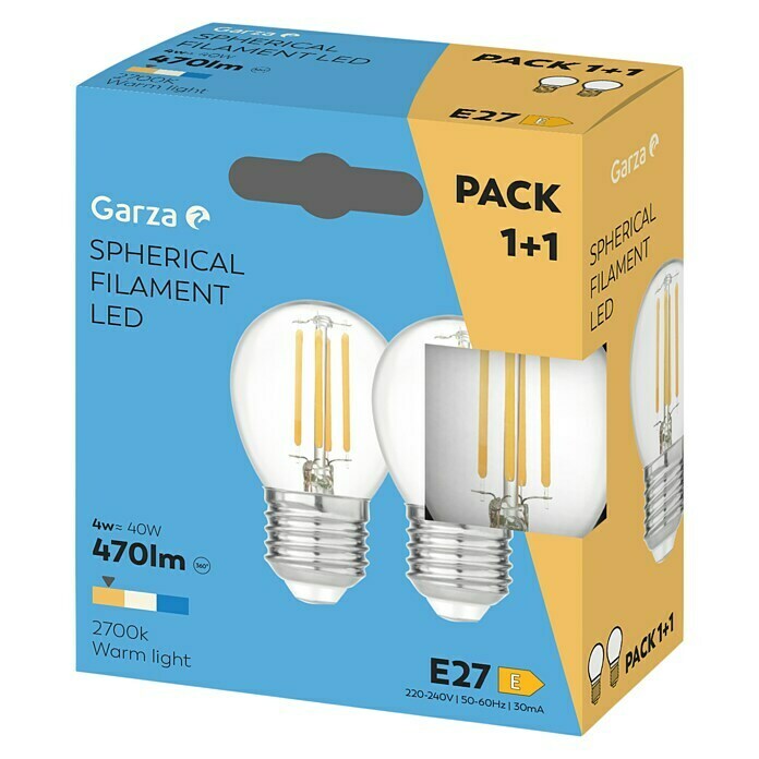 Garza Bombilla LED (2 uds., E27, 2 x 4 W, Color de luz: Blanco cálido, No regulable)
