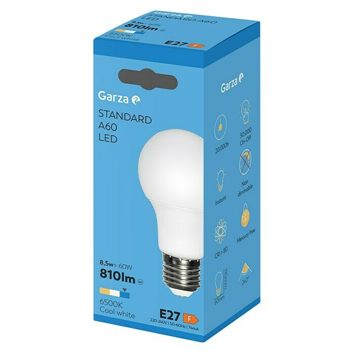 Garza Bombilla LED (9 W, E27, Color de luz: Blanco frío, No regulable, Redondeada)