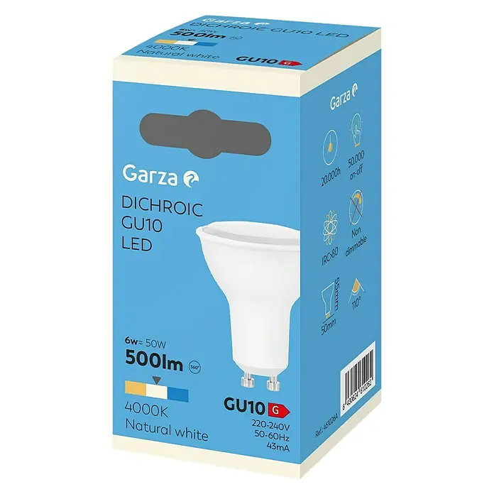 Garza Bombilla LED - GU10, No regulable, Blanco neutro, 500 lm, 4.000 K, 7 W - Imagen de una bombilla LED Garza GU10.