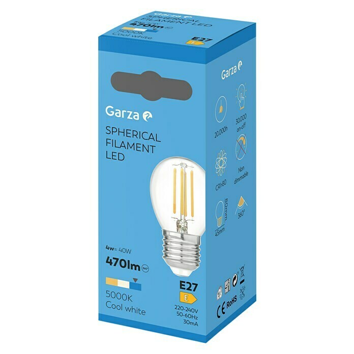 Garza Bombilla LED Filamento (4 W, E27, Blanco frío, 470 lm)