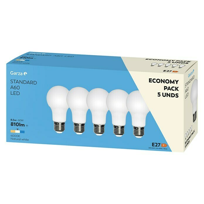 Garza Bombilla LED (5 uds., E27, 9 W, Color de luz: Blanco neutro, No regulable)