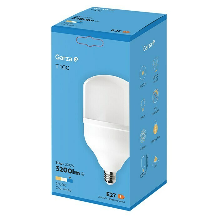 Garza Bombilla LED (30 W, E27, Blanco frío, No regulable, Pistón)