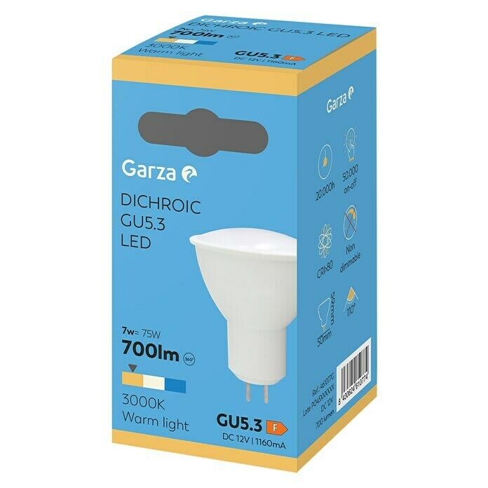 Garza Bombilla LED (9 W, GU5.3, Blanco cálido, No regulable, Reflector)