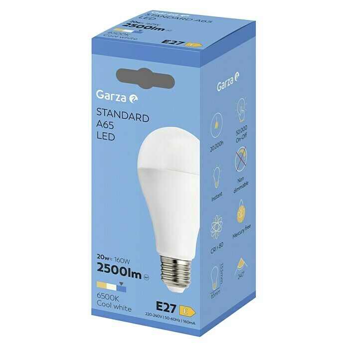Garza Bombilla LED (20 W, E27, Blanco frío, No regulable, Redondeada)