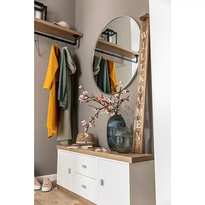 Rahmenspiegel Levi - Durchmesser: 80 cm, Silber, Metall - Stimmungsaufnahme
