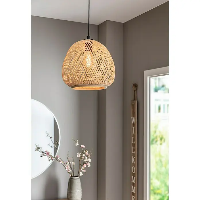 Rahmenspiegel Levi - Durchmesser: 80 cm, Silber, Metall - Moderne Pendelleuchte aus Rattan-Geflecht mit warmem Lichtschein, die eine gemütliche Atmosphäre im Raum schafft.
