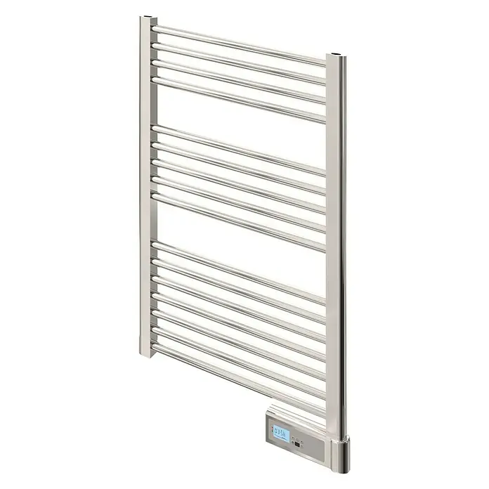 Voltomat HEATING Radiador toallero eléctrico Volt - An x Al: 50 x 90 cm, 300 W, Cromo - Imagen de un toallero eléctrico moderno plateado con barras horizontales y control digital.