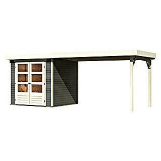 Karibu Gartenhaus Askola 2 (Außenmaß inkl. Dachüberstand (B x T): 504,5 x 238 cm, Holz, Terragrau, Mit Anbaudach)