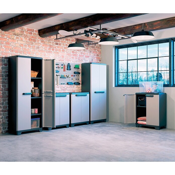 KIS Kunststoffschrank Linear (L x B x H: 68 x 39 x 90 cm, Traglast: 15 kg/Boden, Grau/Schwarz)