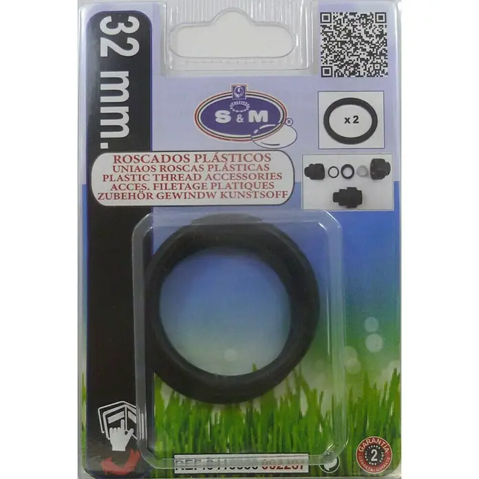 Junta tórica - Diámetro: 32 mm, 2 ud. - Embalaje de accesorios de rosca de plástico S&M, incluyendo anillos de sellado y adaptadores, ideal para conexiones roscadas de 32mm.