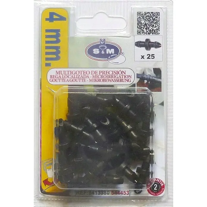 Acoplamiento de manguera de microgoteo - 4 mm, 25 ud. - Un paquete de 25 piezas de riego por goteo de precisión S&M de 4 mm para riego focalizado en el jardín.