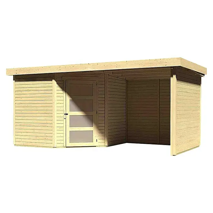 Karibu Gartenhaus Schwandorf 5 - Außenmaß inkl. Dachüberstand (B x T): 492,5 x 262 cm, Holz, Natur, Mit Anbaudach, Seiten- und Rückwand - Holzgartenhaus mit Tür und überdachtem Bereich, ideal zur Aufbewahrung und zum Entspannen im Garten. Natürliches Design mit vielseitiger Nutzung.