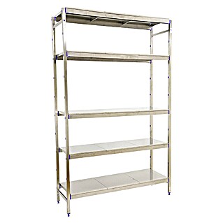 Simonrack Simoninox Metallregal Grundelement (H x B x T: 160 x 86 x 50 cm, Traglast pro Boden: 200 kg, Anzahl Böden: 5 Stk., Stecken, Material Boden: Edelstahl)