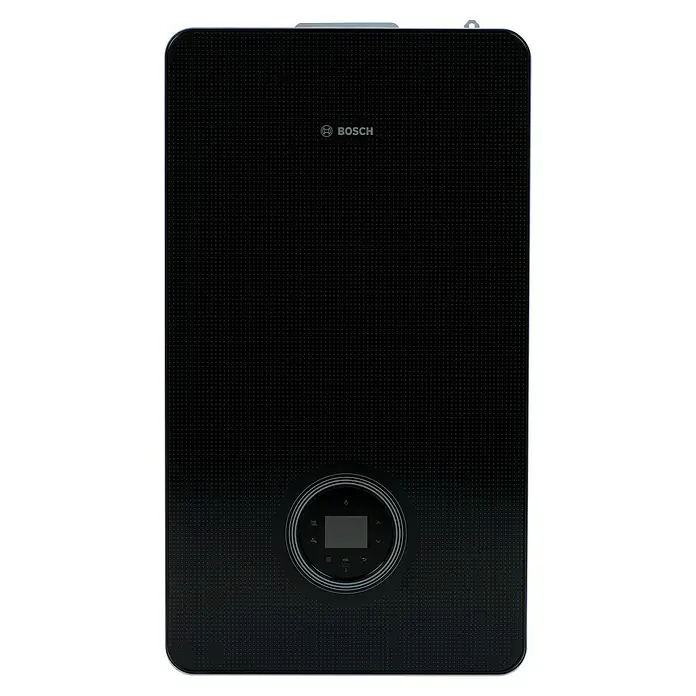 Bosch Caldera Condens 8700i W 35/50 CB - 35,2 kW, 12 l, Display multifunción - Imagen de una caldera Bosch negra con panel de control.