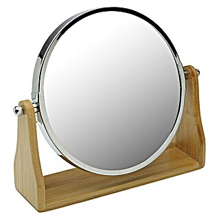 Espejo cosmético con pie bambú (5,8 x 21 cm, Redonda, Bambú, Aumento: 300 %)