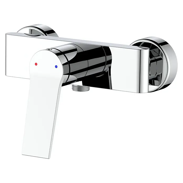 Grifo de ducha Surf - Mezclador monomando, Cromo - Grifo mezclador monomando de pared cromado brillante con palanca y puntos rojo y azul para la temperatura, que combina elegancia y funcionalidad.