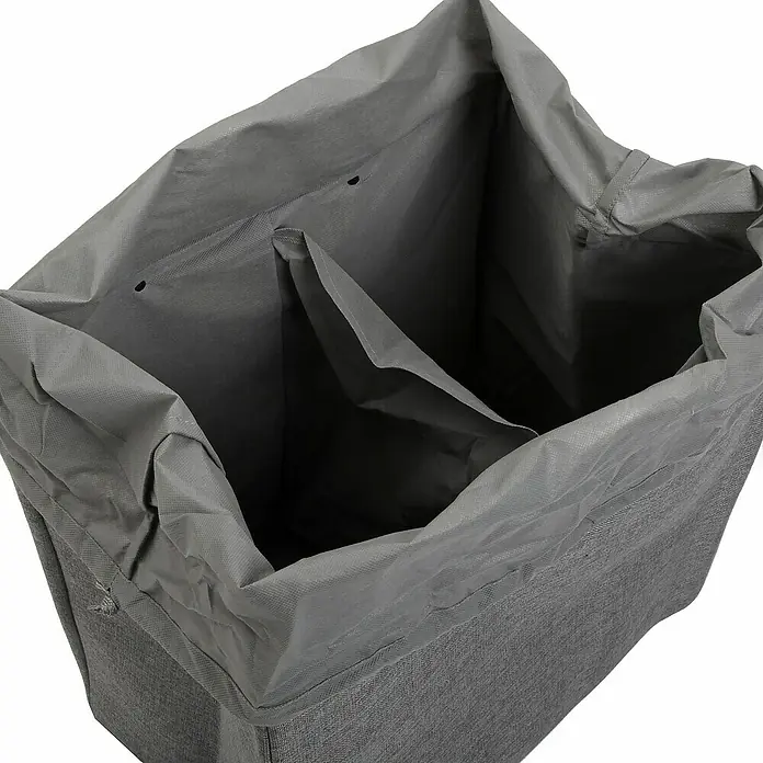 Versa Cesta para la ropa doble con asas - L x An x Al: 46 x 30 x 55 cm, Con 2 compartimentos, Gris - Cesto de ropa sucia gris con dos compartimentos y forro de tela, ideal para organizar la colada.