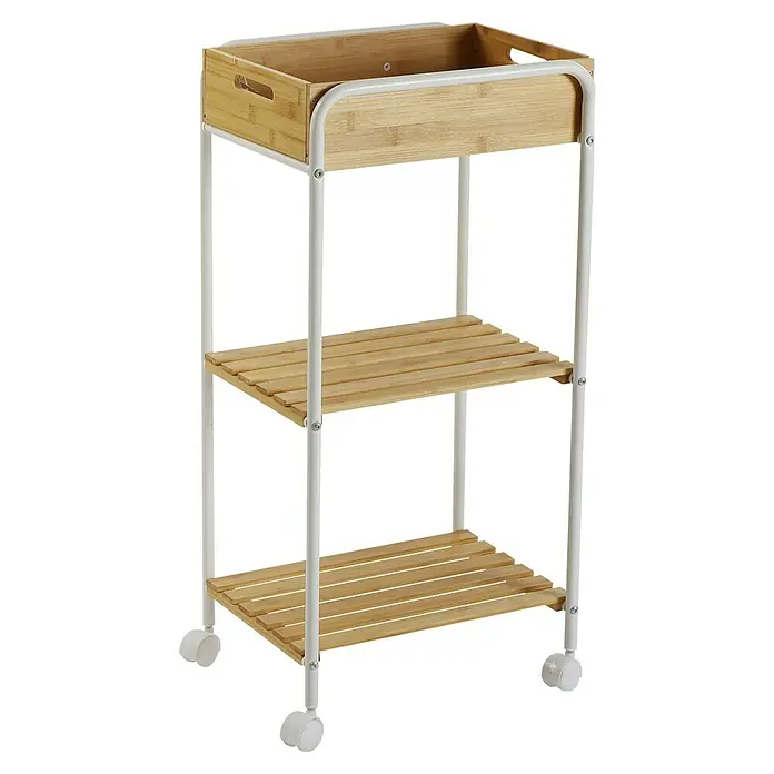 Versa Carro con ruedas 3 baldas - 40 x 29,5 x 81 cm, Metal - Este carrito de servir con tres estantes ofrece soluciones prácticas de almacenamiento. Con una cesta y ruedas para la movilidad.