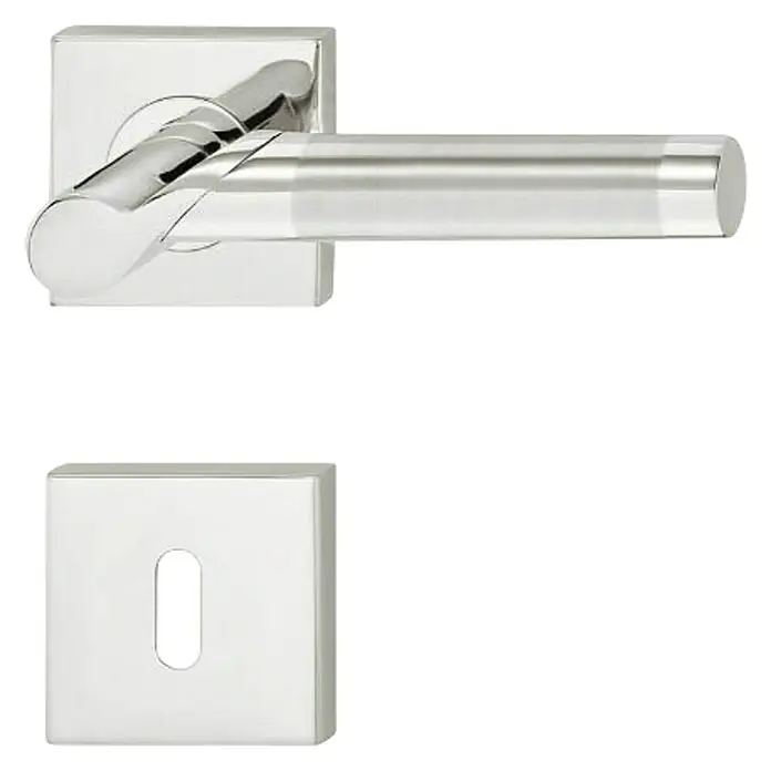 Häfele Zimmertürgarnitur Luzilla - B x H: 53,5 x 53,5 mm, Edelstahl - Moderner Türgriff aus glänzendem Metall mit quadratischer Rosette und Schlüsselrosette. Elegantes Design für stilvolle Inneneinrichtung.