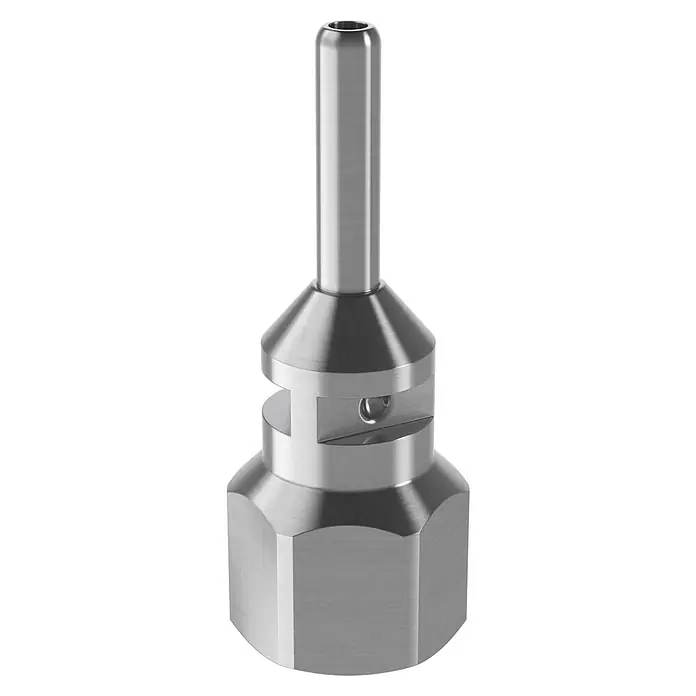 Steinel Düse GluePro Ø 3,0 mm - Passend für: Steinel Heißklebepistole GluePro 300 und 400 LCD, 3 mm - Detailaufnahme eines Metallnippels mit präziser Verarbeitung und Öffnung. Ideal für industrielle Anwendungen und Fluidtechnik.