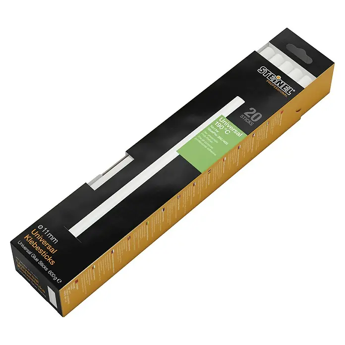 Steinel Klebepatronen Universal - 20 Stk., Transparent, Durchmesser Klebepatrone: 11 mm - Eine Packung Steinel Universal Klebesticks mit 11mm Durchmesser, ideal für GluePro 300/400, geeignet für vielseitige professionelle Anwendungen.