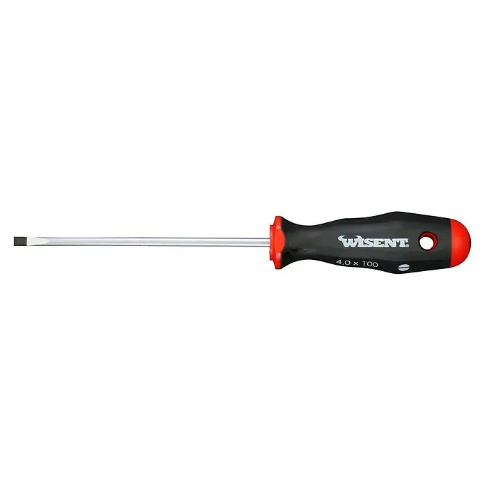 Wisent Schraubendreher 500 - SL 4 mm, Klingenlänge: 100 mm - Wisent Schlitz-Schraubendreher mit schwarzem Griff und rotem Abschluss, ideal für diverse Schraubarbeiten.