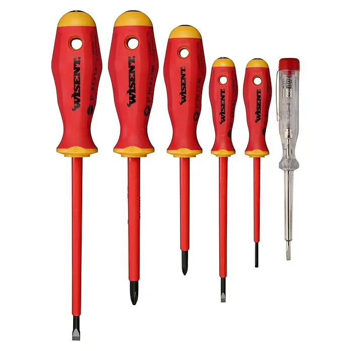 Wisent Schraubendreher-Set VDE - 6 -tlg., Geeignet für: Schlitz und Kreuzschlitz PH - Ein Set von WISENT Schraubendrehern, inklusive Schlitz-, Kreuzschlitz- und Spannungsprüfer, ideal für Elektroarbeiten und Heimwerkerprojekte.