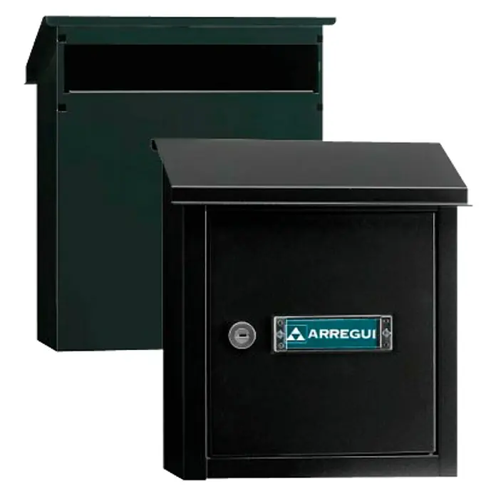 Arregui Buzón de correo V-4094 - Acero, L x An x Al: 24,5 x 12,5 x 30 cm, Negro - Aquí hay dos buzones de Arregui, uno en negro y otro en verde, ideales para uso exterior.