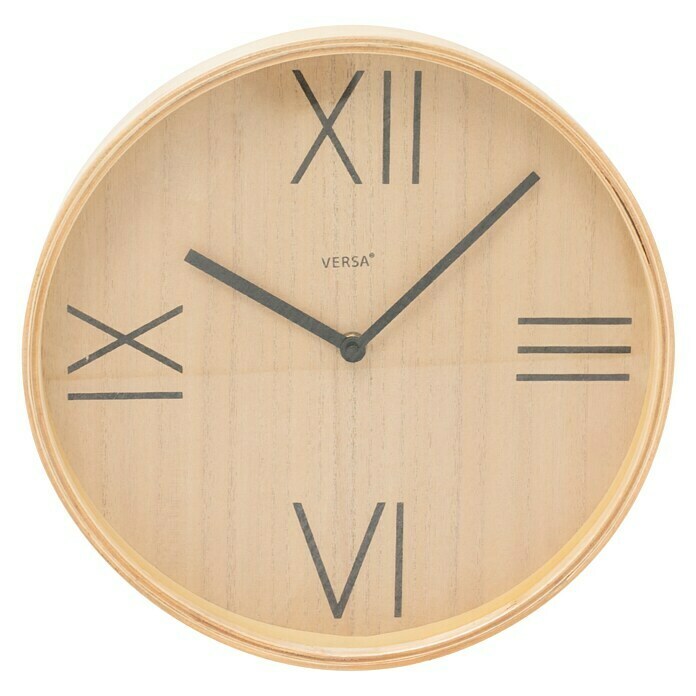 Reloj de pared redondo madera (Marrón, Diámetro: 30 cm)