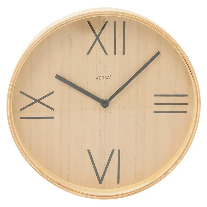 Versa Reloj de pared madera - Diámetro: 30 cm, Marrón - Elegante reloj de pared Versa con marco de madera clara y números romanos. Diseño atemporal para salón u oficina.