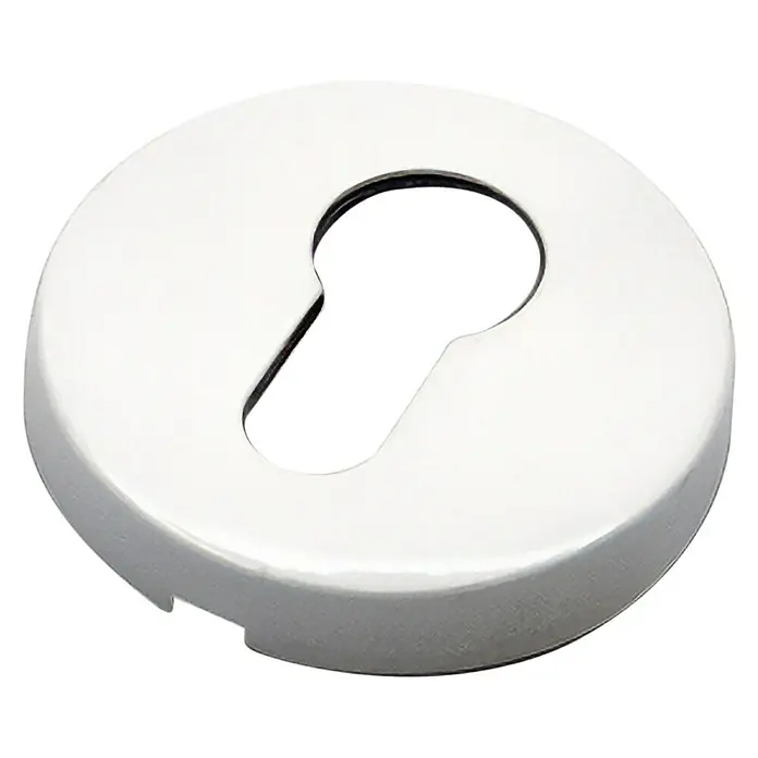 GDK Escudo para cerraduras B INOX - L x An: 50 x 50 mm, Blanco - Cubierta de ojo de cerradura plateada. El producto es brillante y circular con un ojo de cerradura en el centro.
