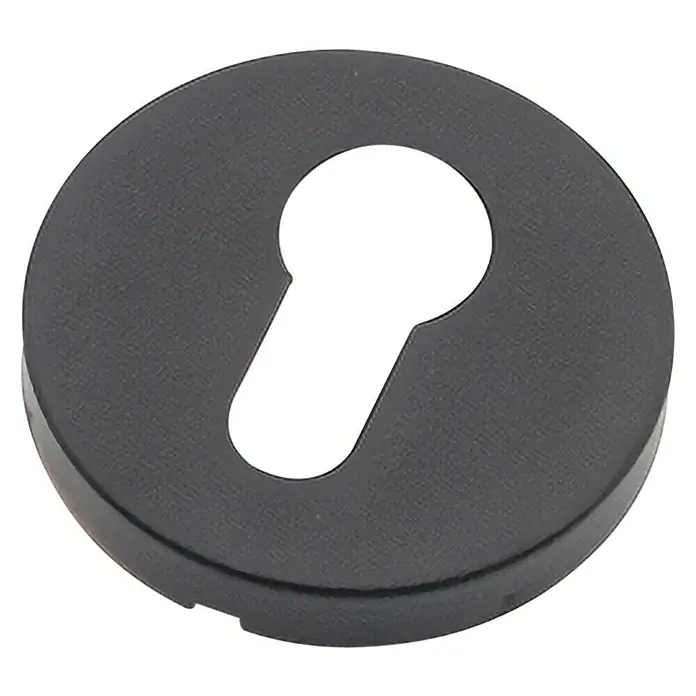GDK Escudo para cerraduras B INOX - L x An: 50 x 50 mm, Negro - Primer plano de un escudo negro redondo.