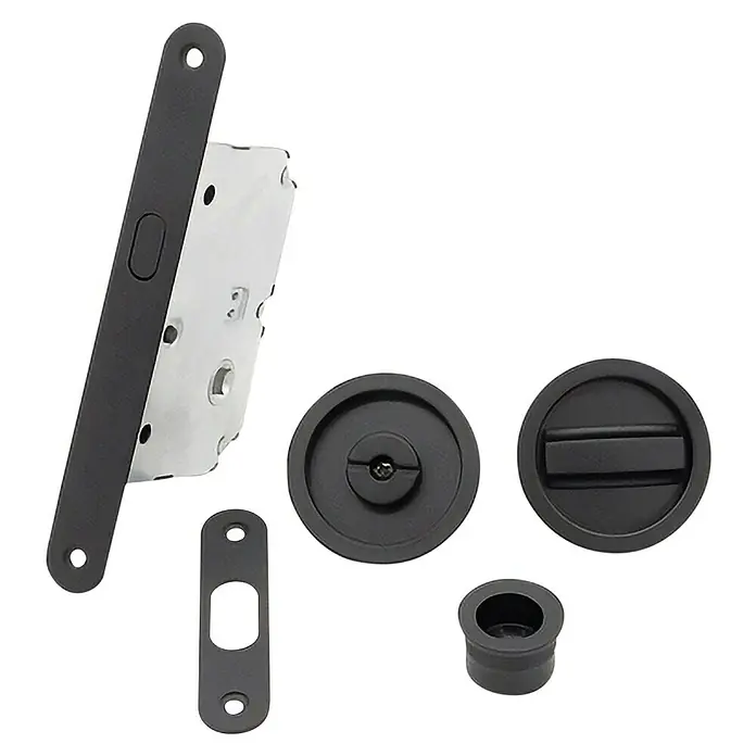 GDK Juego de cerradura de puerta corredera con condena - An x Al: 16 x 160 mm, Negro, Redonda - Juego de cerradura de puerta negra para puertas interiores modernas. El diseño elegante brinda seguridad y complementa cualquier decoración.