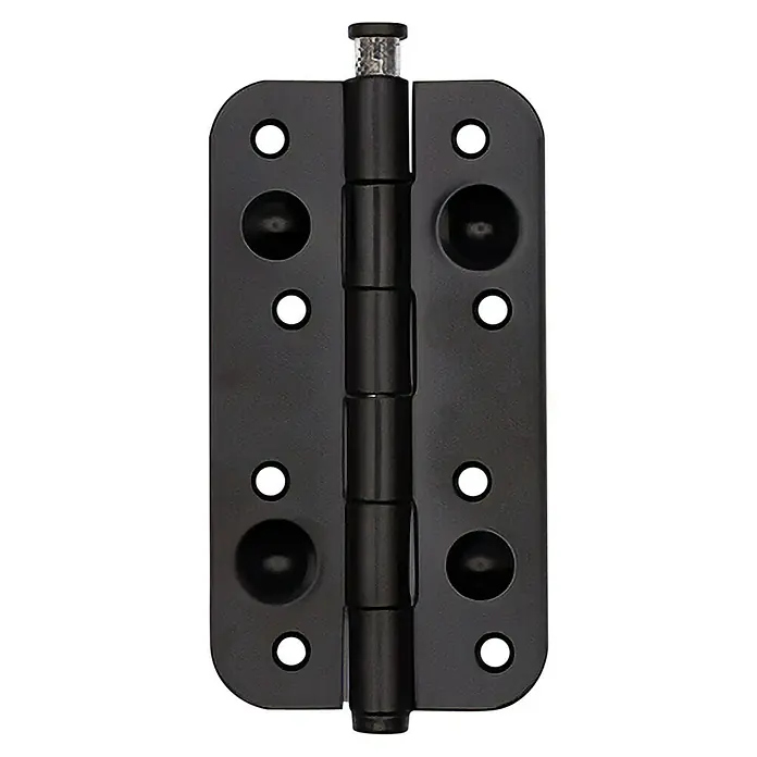 GDK Bisagra Antipalanca RP - L x An: 160 x 80 mm, Negro - Bisagra de puerta negra con un pasador de color plateado, diseñada para una fácil instalación en hogares y edificios.