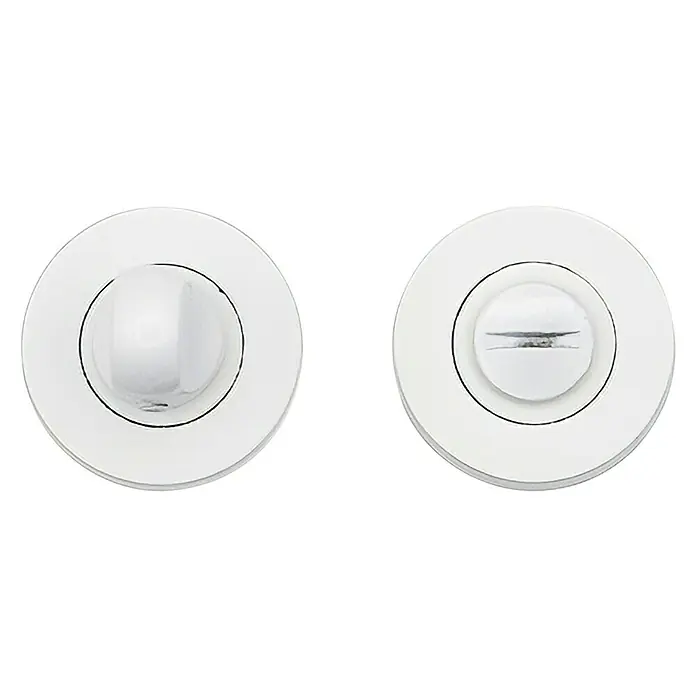 GDK Condena C A02-35 - Diámetro: 30 mm, Blanco, Apto para: Puertas de madera - Este cerrojo para puerta de baño color cromo cuenta con un botón giratorio y un indicador ranurado para funcionalidad y seguridad.